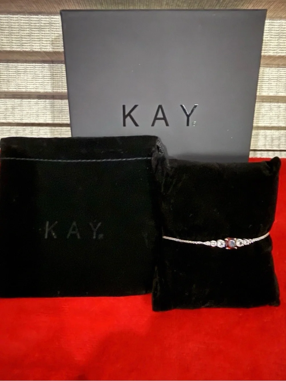 Kay Jewelers Sterling Silver Bracelet with Garnet Stone and Sapphire  Accents